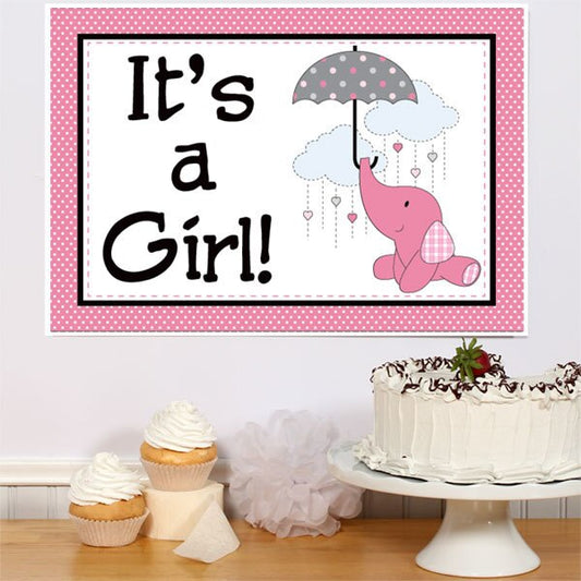 Elephant Baby Shower Pink Party Sign,  12.5 x 18.5 inch,  set of 3