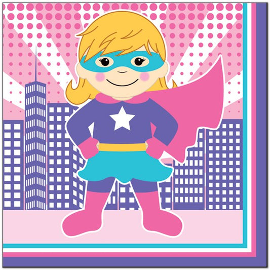Super Girl Power Lunch Napkins,  7 inch,  16 count