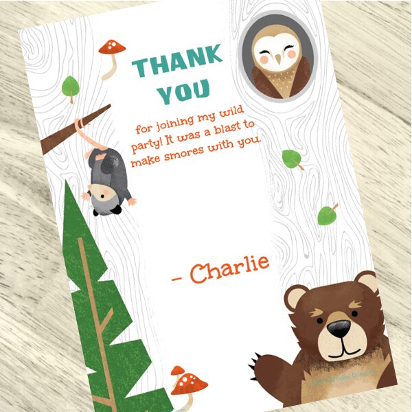 Wild Woodland Thank You Notes Personalized with Envelopes,  5 x 7 inch,  set of 12