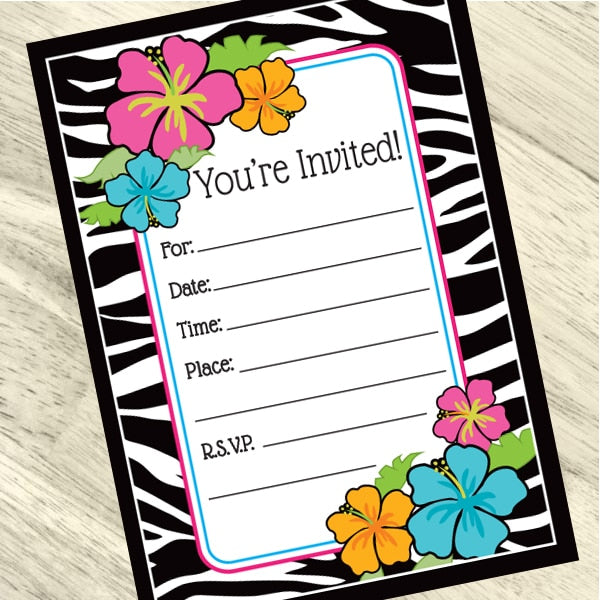 Wild Hibiscus Invitations Fill-in with Envelopes,  4 x 6 inch,  set of 16