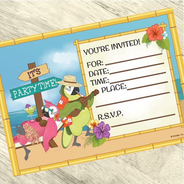Parrots in Paradise Invitations Fill-in with Envelopes,  4 x 6 inch,  set of 16