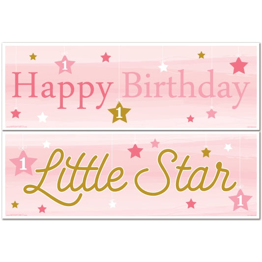 Twinkle Little Star Pink 1st Birthday 2 Piece Banner,  6 x 37 inch,  3 sets of 2
