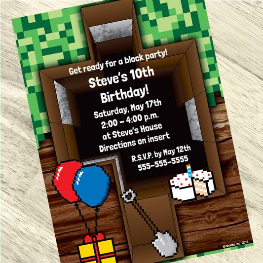 Pixel Craft Invitations Personalized with Envelopes,  5 x 7 inch,  set of 12