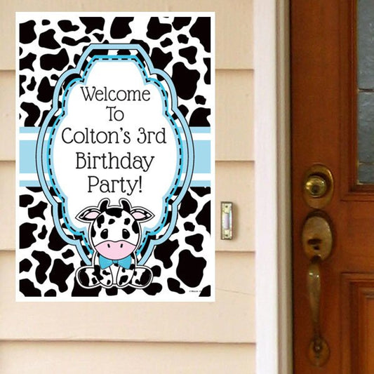 Cow Lil Calf Blue Door Greeter Personalized,  12.5 x 18.5 inch,  set of 3
