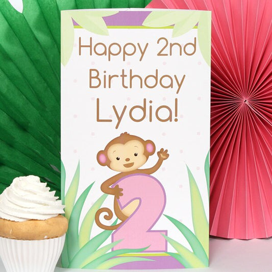 Lil Monkey Pink 2nd Birthday Personalized Centerpiece,  10 inch,  set of 4