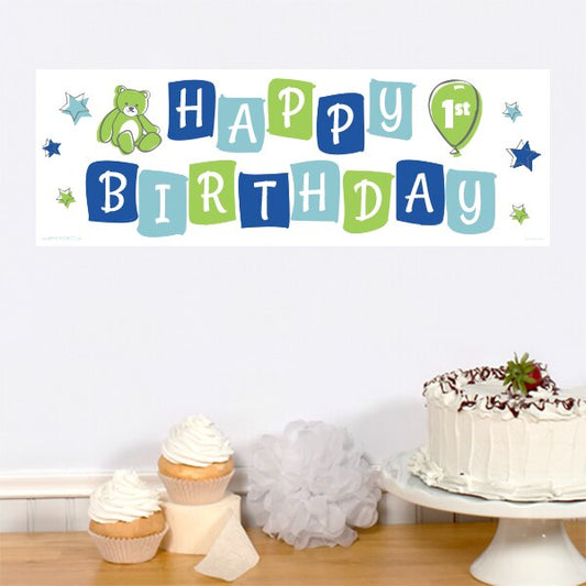 Doodle 1st Birthday Blue Tiny Banners,  6 x 18.5 inch,  set of 8