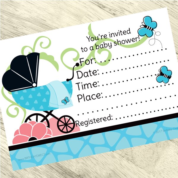 Butterfly Baby Shower Invitations Fill-in with Envelopes,  4 x 6 inch,  set of 16