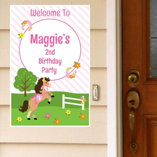 Playful Pony 2nd Birthday Door Greeter Personalized,  12.5 x 18.5 inch,  set of 3