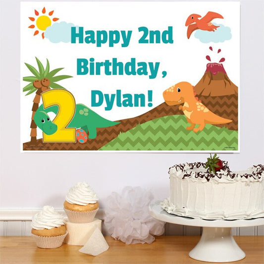Lil Dinosaur 2nd Birthday Party Poster Personalized,  12.5 x 18.5 inch,  set of 3