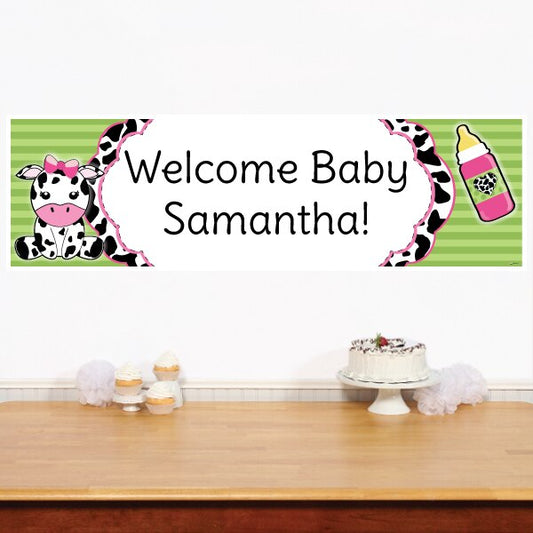Cow Lil Calf Pink Baby Shower Banners Personalized,  12 x 40 inch,  set of 2