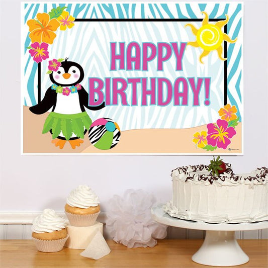 Penguin Luau Party Sign,  12.5 x 18.5 inch,  set of 3