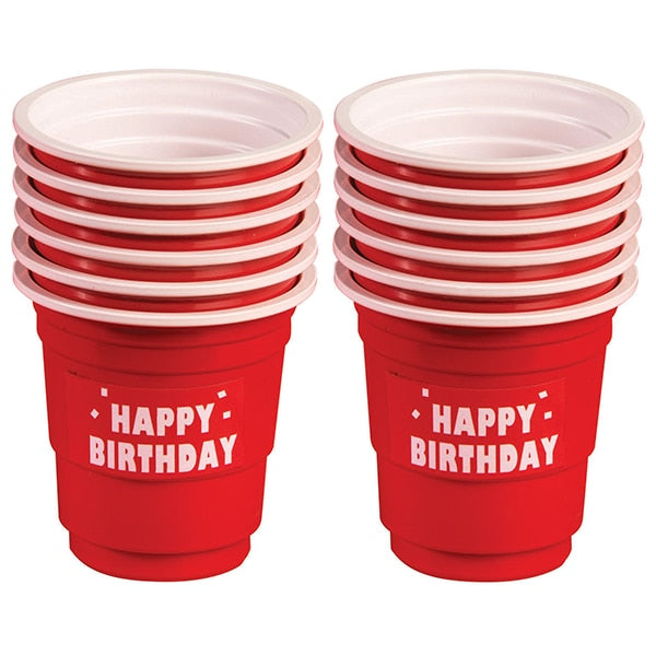 Red Happy Birthday Plastic Shot Glass Cups