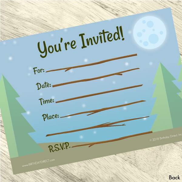 Camping Invitations Fill-in with Envelopes,  4 x 6 inch,  set of 16