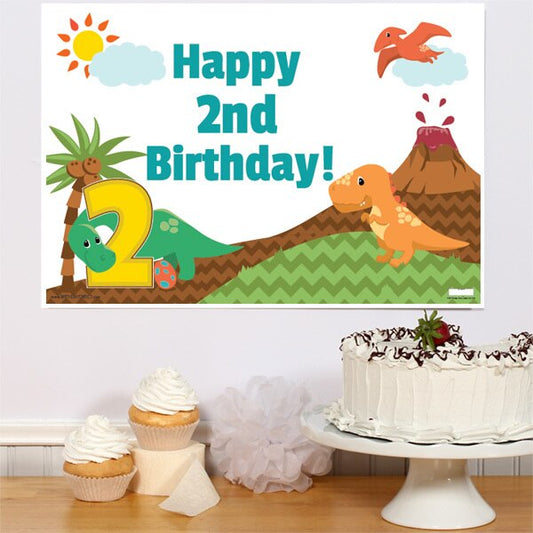 Lil Dinosaur 2nd Birthday Party Sign,  12.5 x 18.5 inch,  set of 3