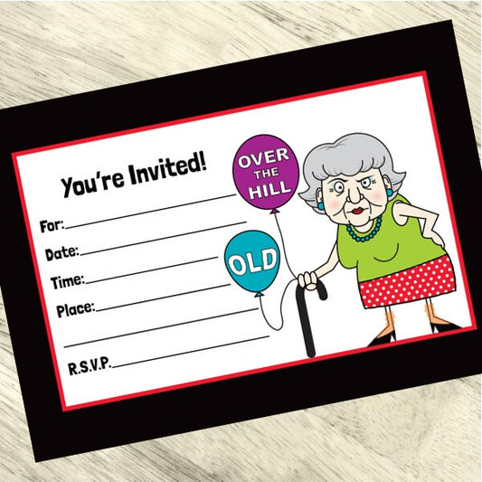Grumpy Birthday Gal Invitations Fill-in with Envelopes,  4 x 6 inch,  set of 16