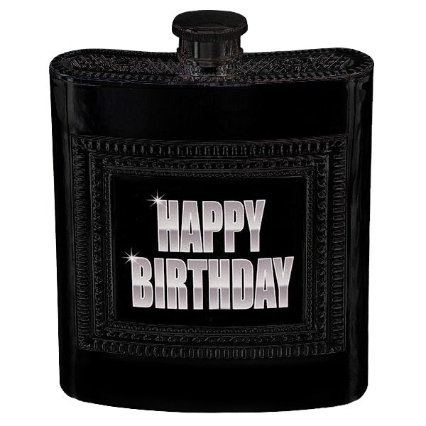 Black Happy Birthday Plastic Flask 7oz