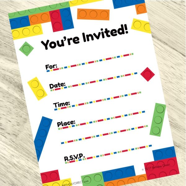Building Blocks Invitations Fill-in with Envelopes,  4 x 6 inch,  set of 16