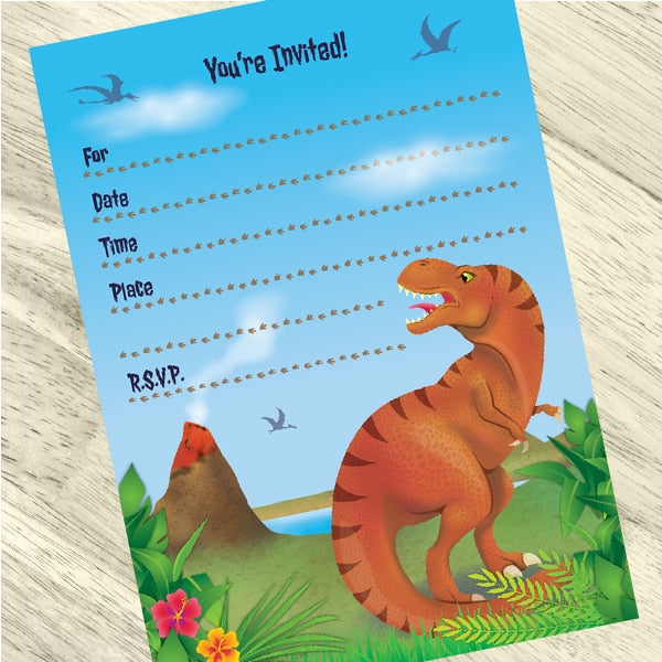 Dinosaur Invitations Fill-in with Envelopes,  4 x 6 inch,  set of 16