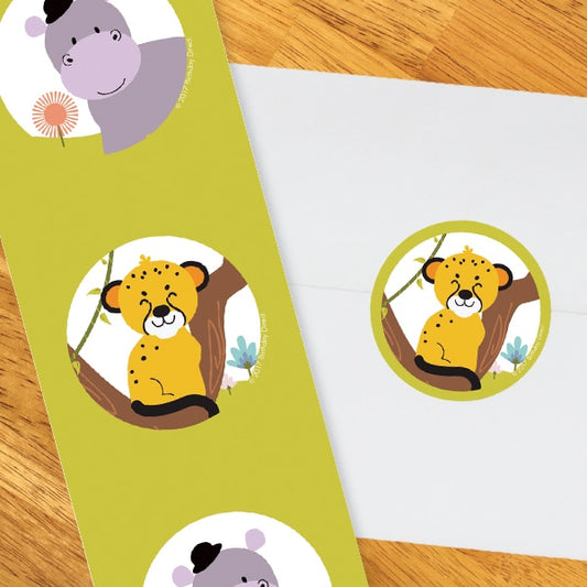 Lion Cub and Hippo Baby Circle Stickers,  2 inch,  set of 60