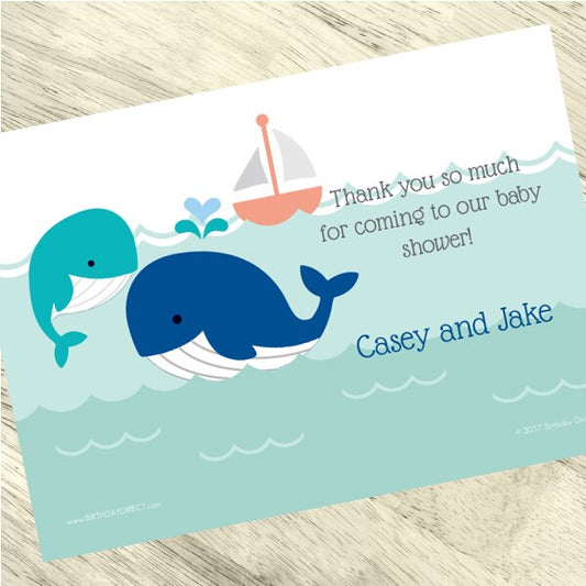 Lil Whale Blue Thank You Notes Personalized with Envelopes,  5 x 7 inch,  set of 12