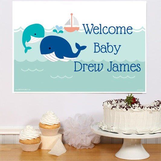 Lil Whale Blue Party Poster Personalized,  12.5 x 18.5 inch,  set of 3
