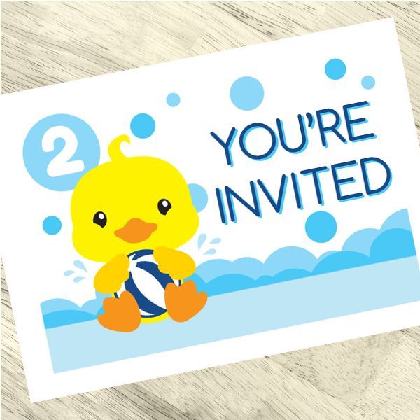 Lil Ducky 2nd Birthday Invitations Fill-in with Envelopes,  4 x 6 inch,  set of 16