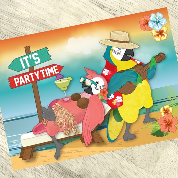 Parrots in Paradise Margarita Invitations Fill-in with Envelopes,  4 x 6 inch,  set of 16