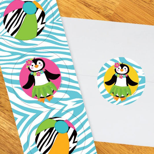 Penguin Luau Circle Stickers,  2 inch,  set of 60
