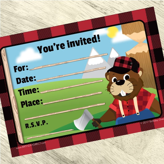 Lil Lumberjack Invitations Fill-in with Envelopes,  4 x 6 inch,  set of 16