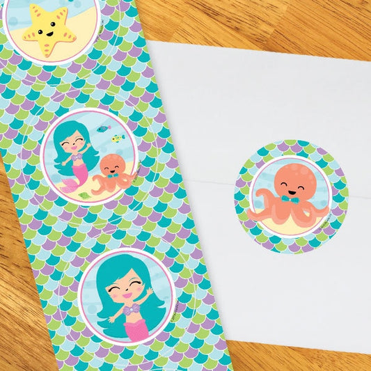 Lil Mermaid Circle Stickers,  2 inch,  set of 60