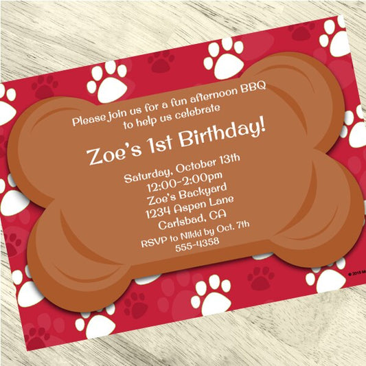 Dog Puppy Smiles Bone Invitations Personalized with Envelopes,  5 x 7 inch,  set of 12