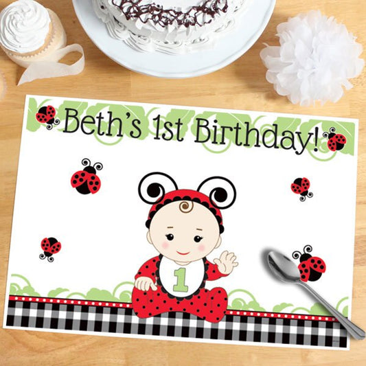 Lil Ladybug 1st Birthday Placemats Personalized,  12.5 x 18.5 inch,  set of 8