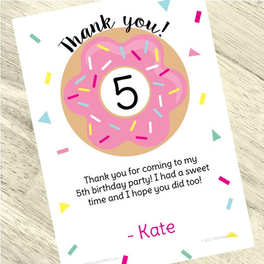 Donut Thank You Notes Personalized with Envelopes,  5 x 7 inch,  set of 12