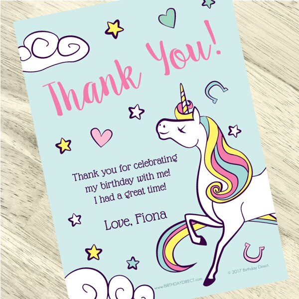 Unicorn Rainbow Thank You Notes Personalized with Envelopes,  5 x 7 inch,  set of 12