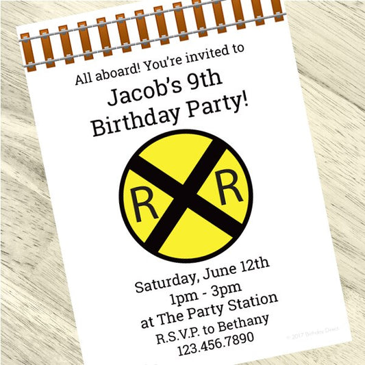 Railroad Crossing Invitations Personalized with Envelopes,  5 x 7 inch,  set of 12