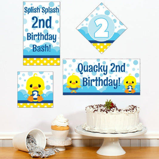 Little Ducky 2nd Birthday Sign Cutouts,  6, 8, 10, and 12 inch,  set of 16
