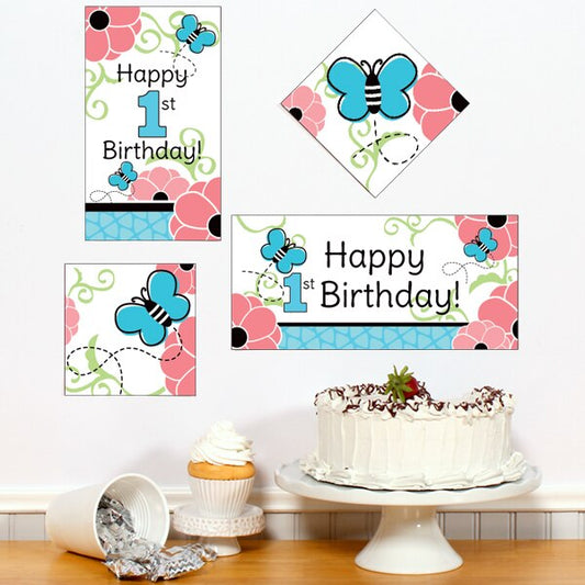 Butterfly 1st Birthday Sign Cutouts,  6, 8, 10, and 12 inch,  set of 16