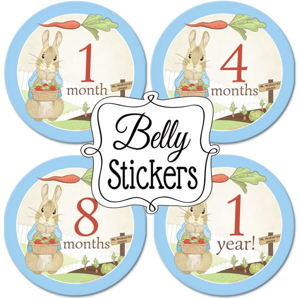Peter Rabbit Baby Shower Large Stickers,  4 inch diameter,  set of 12