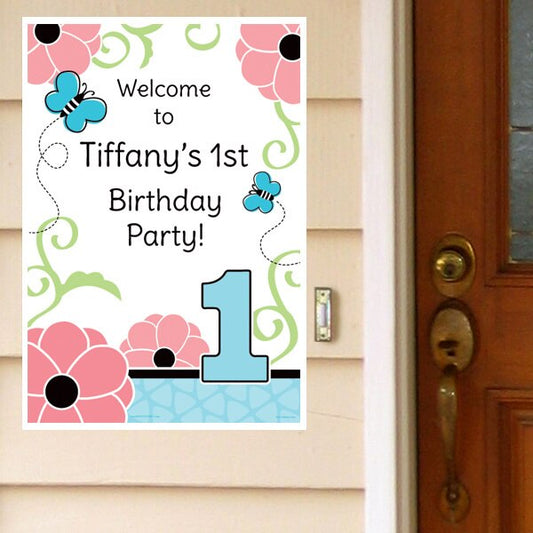 Butterfly 1st Birthday Door Greeter Personalized,  12.5 x 18.5 inch,  set of 3