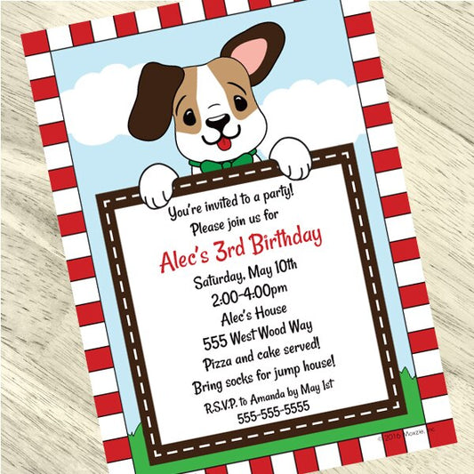 Dog Puppy Smiles Invitations Personalized with Envelopes,  5 x 7 inch,  set of 12
