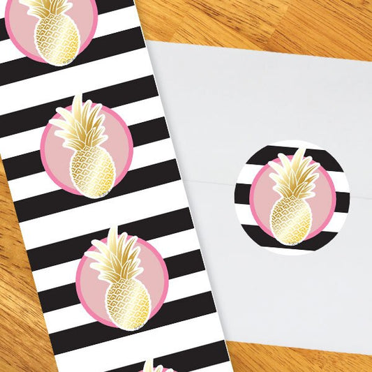 Pineapple Circle Stickers,  2 inch,  set of 60