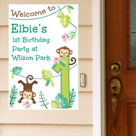 Lil Monkey 1st Birthday Door Greeter Personalized,  12.5 x 18.5 inch,  set of 3