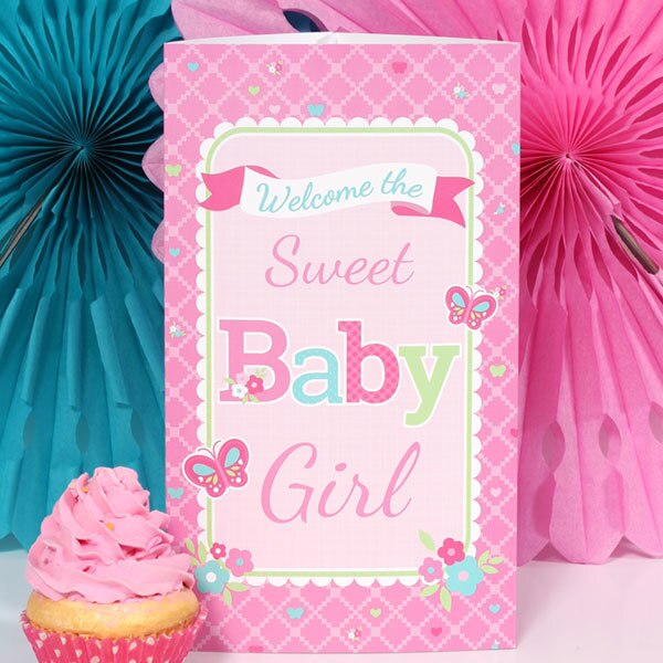 Welcome Baby Shower Girl Tall Centerpiece,  10 inch,  set of 4