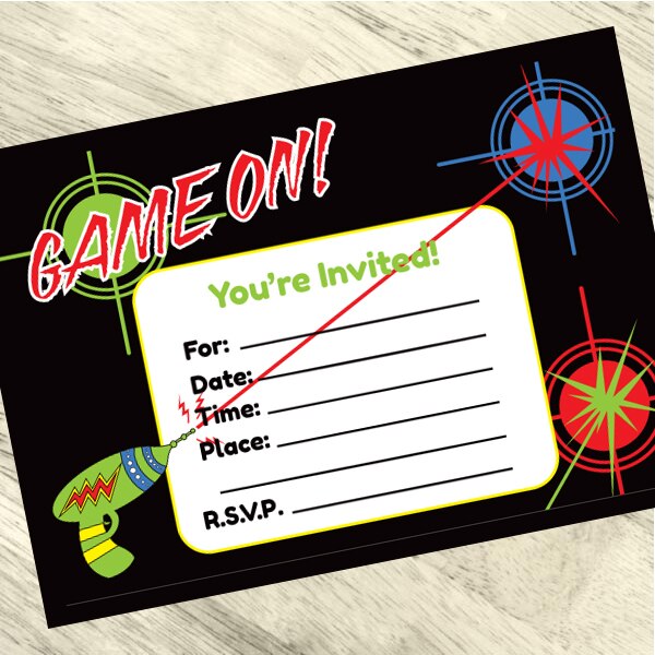 Laser Tag Invitations Fill-in with Envelopes,  4 x 6 inch,  set of 16