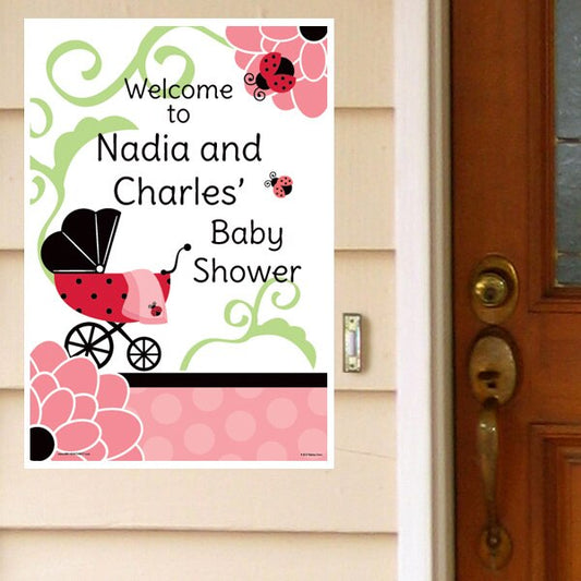Lil Ladybug Baby Shower Door Greeter Personalized,  12.5 x 18.5 inch,  set of 3