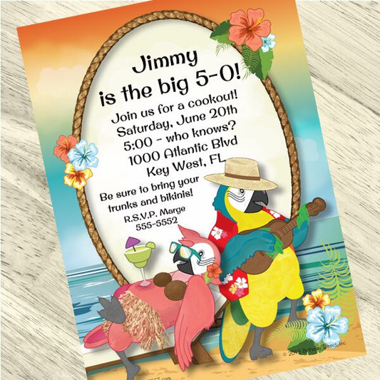 Parrots in Paradise Invitations Personalized with Envelopes,  5 x 7 inch,  set of 12