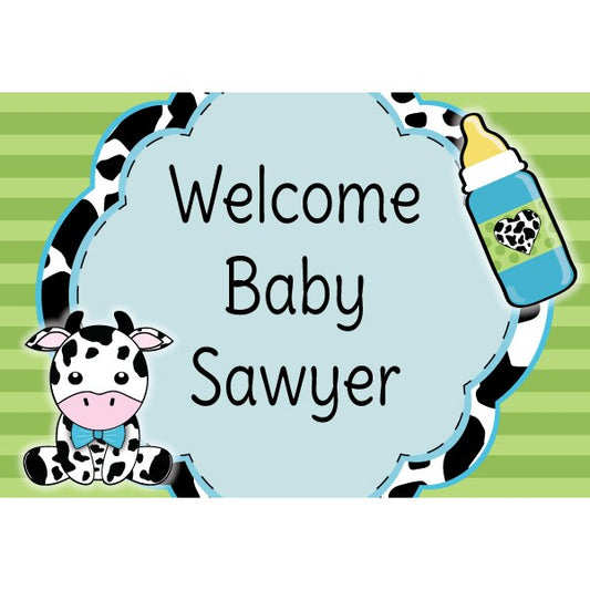 Cow Lil Calf Blue Baby Shower Party Poster Personalized,  12.5 x 18.5 inch,  set of 3