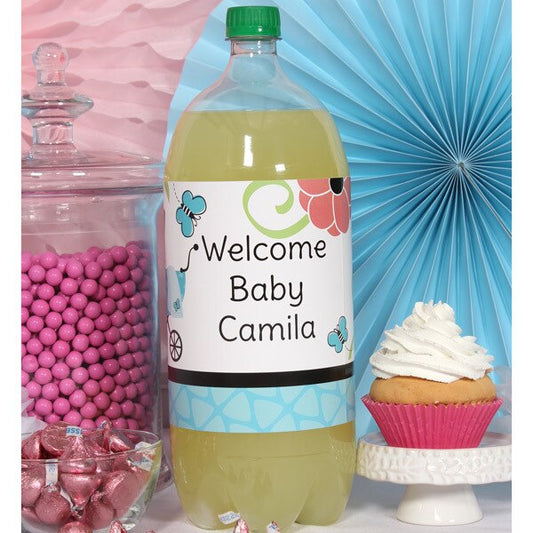 Butterfly Baby Shower Bottle Labels Personalized 2-liter Soda,  5 x 15 inch,  set of 8