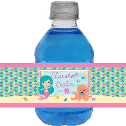 Lil Mermaid Bottle Labels Fits Water or Beverage,  2 x 9 inch,  set of 32