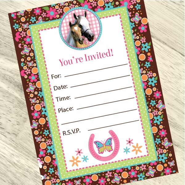 Horse Calico Floral Invitations Fill-in with Envelopes,  4 x 6 inch,  set of 16